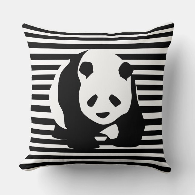 Coussin Panda et rayures noirs et blancs (Recto)