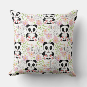 Coussin Panda fleurs, roses, pour enfants,