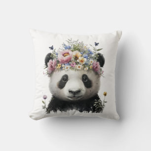 Coussin Panda Floral Aquarelle Cute