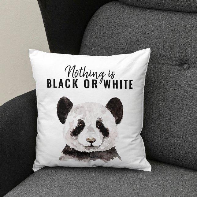 Coussin Panda Funky Moderne Noir Et Blanc Avec Citation (Créateur téléchargé)