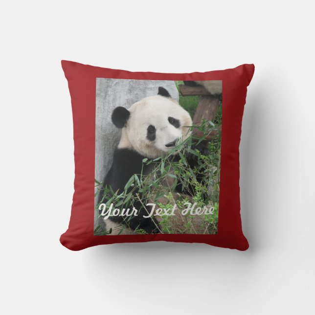 Coussin Panda géant, Nom, Carré de 20 pouces, Retour rouge (Recto)
