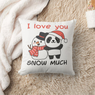 Coussin Panda Je T'Aime Neige Beaucoup Snowman Pun