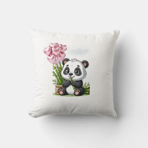 Coussin Panda Kawaii avec Bambou et Ballons Cœur R