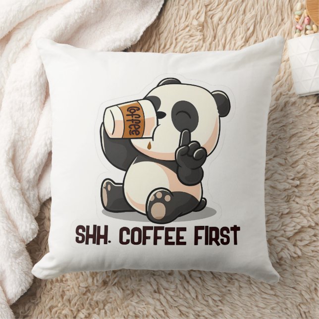 Coussin Panda mignon qui boit du café  (Couverture)