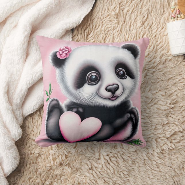 Coussin Panda mignon tenant un cœur (Couverture)