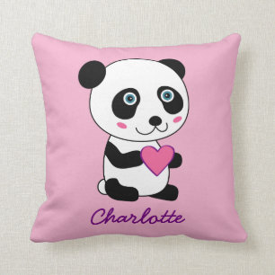 Coussin Panda mignonne avec un coeur rose Nom personnalisé