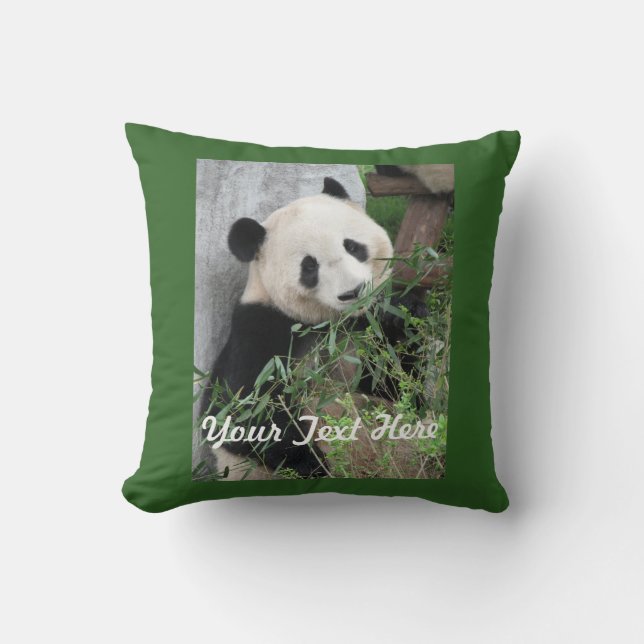 Coussin Panda mignonne, dossier vert solide, nom, Carré (Recto)