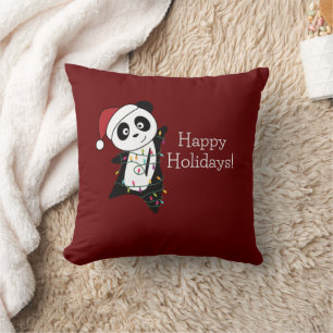 Coussin Panda Noël Neige Animaux d'hiver Pandas Jeter P