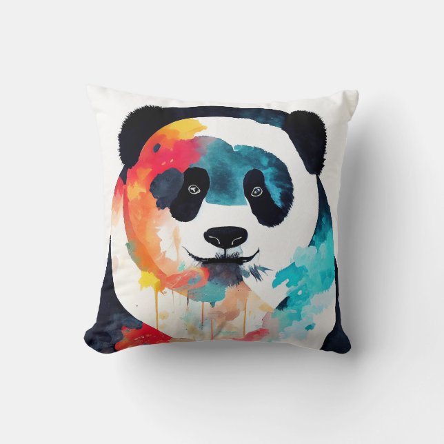 Coussin Panda Ours Sauvage Nature Animal Couleur Art Peint (Recto)
