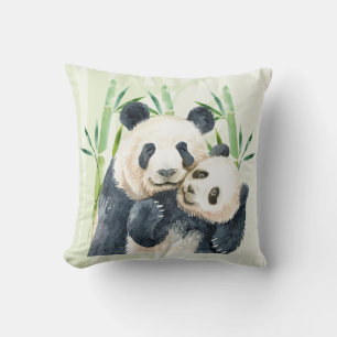 Coussin Panda Pair et Bambou Aquarelle