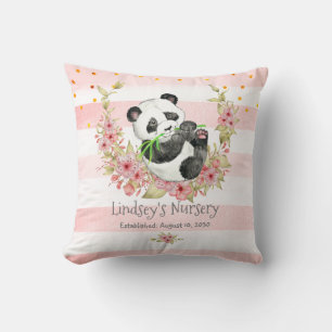 Coussin Panda Panda Pink Floral Nursery personnalisée