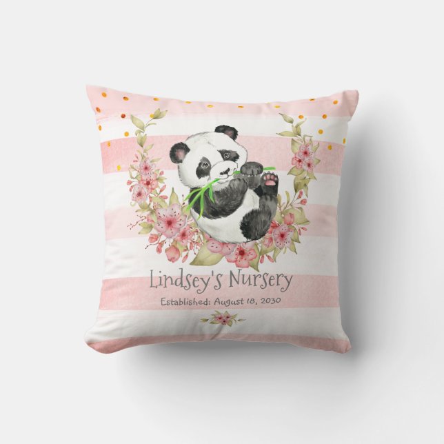 Coussin Panda Panda Pink Floral Nursery personnalisée (Recto)
