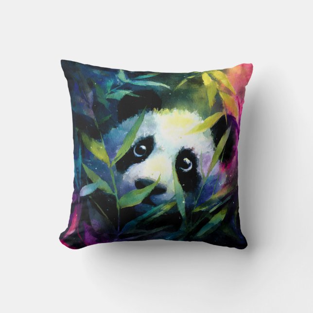 Coussin Panda Peeking Bamboo Aquarelle (Recto)