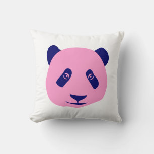 Coussin Panda - rose et bleu foncé