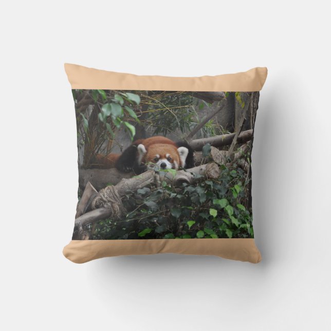 Coussin Panda rouge brillant dans un zoo (Recto)