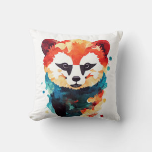 Coussin Panda Rouge Nature sauvage Animal Couleur Art Pein
