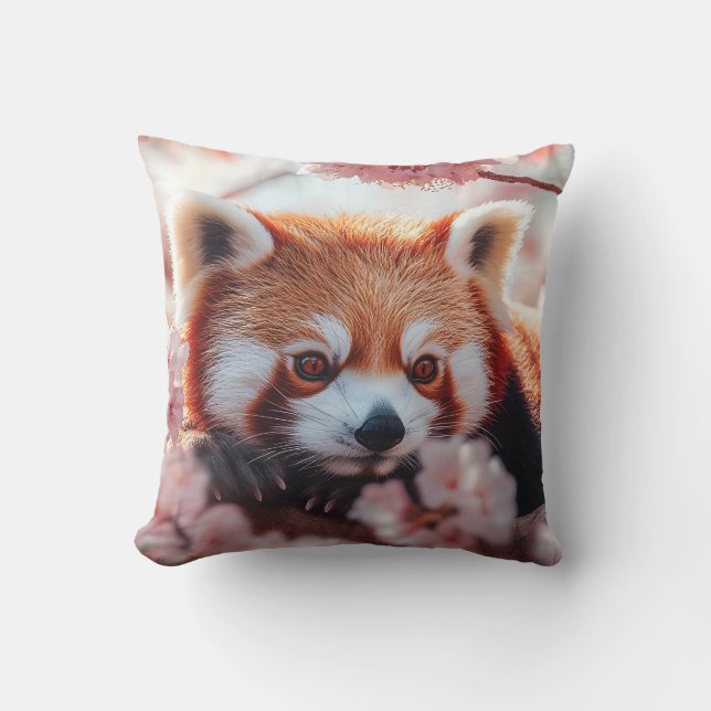 Coussin Panda Rouge Parmi Les Fleurs De Cerisiers (Recto)