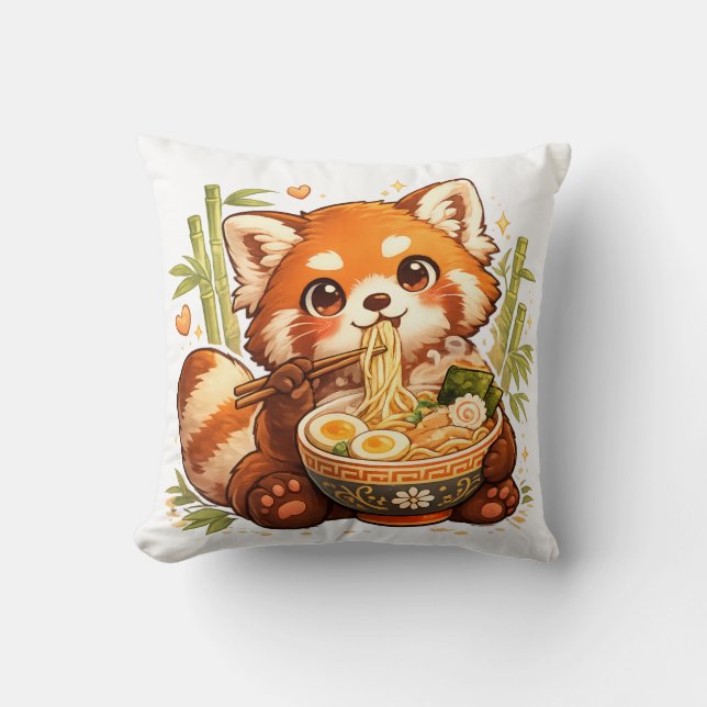 Coussin Panda roux mangeant des ramen – Adorable amateur d (Recto)