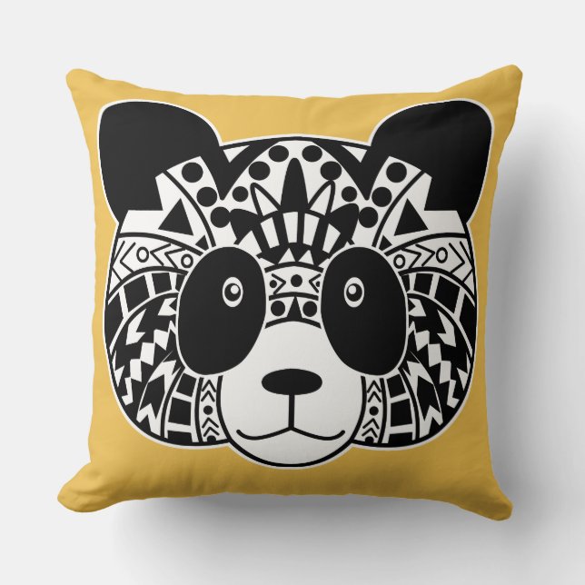 Coussin Panda tribal noir et blanc (Recto)