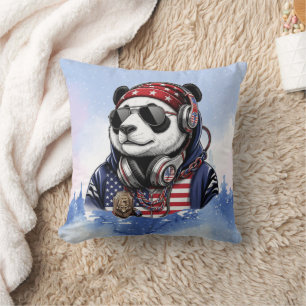 Coussin Panda USA Cool – Panda Patriotique Rouge, Blanc &