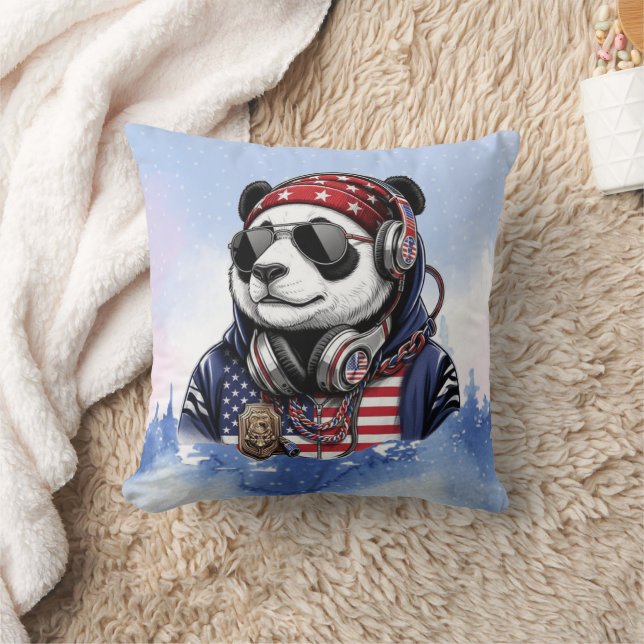 Coussin Panda USA Cool – Panda Patriotique Rouge, Blanc &  (Couverture)