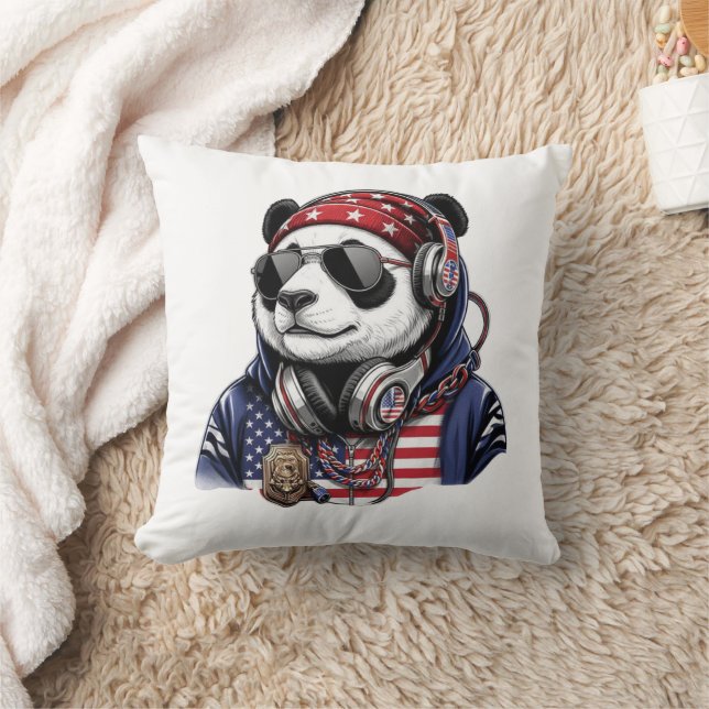 Coussin Panda USA Cool – Panda Patriotique Rouge, Blanc &  (Couverture)