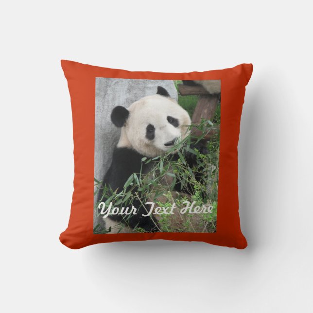 Coussin Panda, Votre Texte, Dos Carré Orange Uni (Recto)
