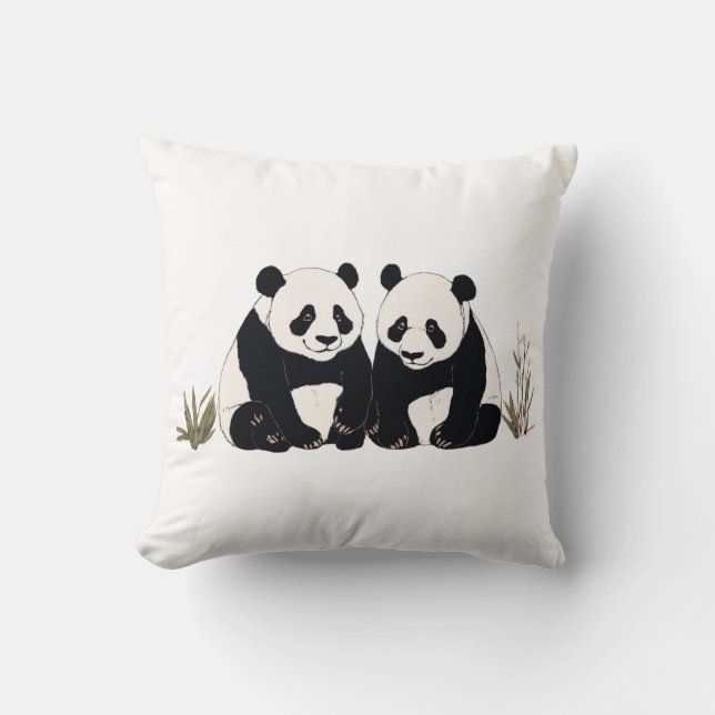 Coussin Pandas Géants Mignons Assis Ensemble (Recto)