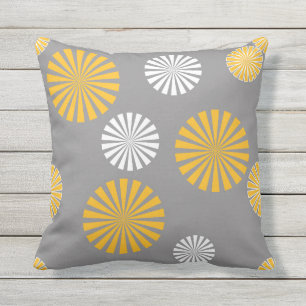 Coussin Pandelions Abstraits, stylisés, gris, jaune, blanc
