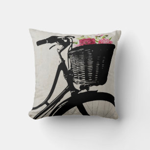 Coussin Panier à bicyclette avec pivoines Jeter l'oreiller