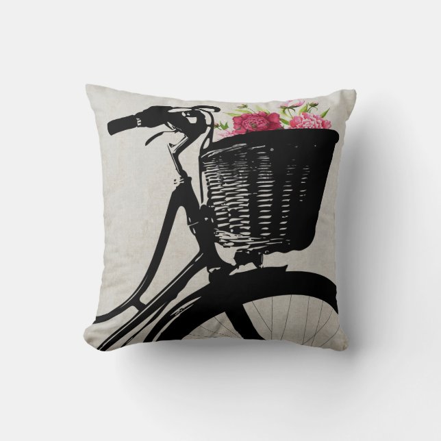 Coussin Panier à bicyclette avec pivoines Jeter l'oreiller (Recto)