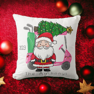 Coussin Panier de golf rose personnalisé Père Noël Christm