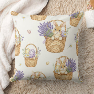 Coussin Panier de lapin de Pâques Motif d'oeuf pastel