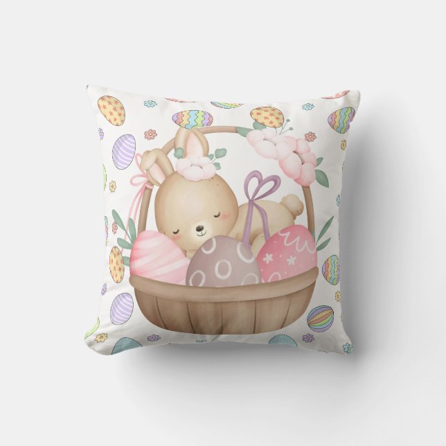 Coussin Panier de Pâques mignon de lapin (Recto)