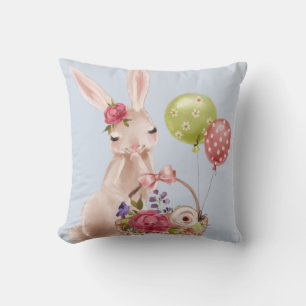 Coussin Panier floral de lapin de Pâques moderne