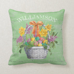 Coussin Panier floral des Oeufs de Pâques en vert
