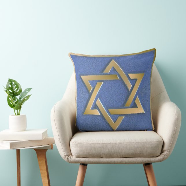 Coussin Panneau d'art en étoile de David bleu or  (Chaise)