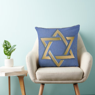Coussin Panneau d'art en or et bleu Étoile de David