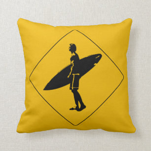 Coussin Panneau d'avertissement de croisement de surfer,