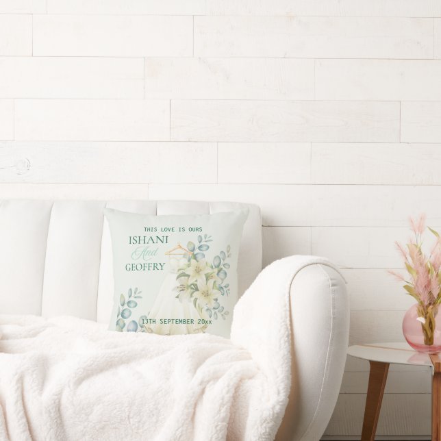 Coussin Panneau de Bienvenue de Mariage avec Feuilles d'Eu (Canapé)