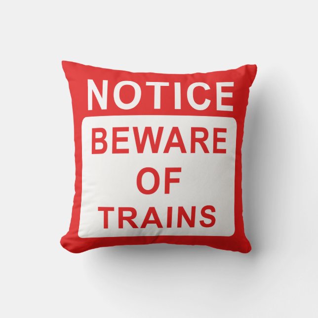 Coussin Panneau de chemin de fer, attention aux trains (Recto)
