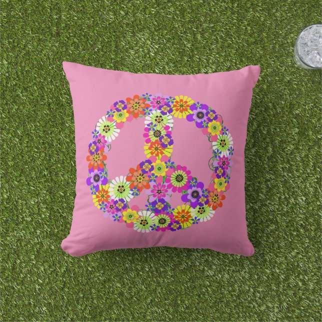 Coussin Panneau de paix Floral en rose (Herbe)