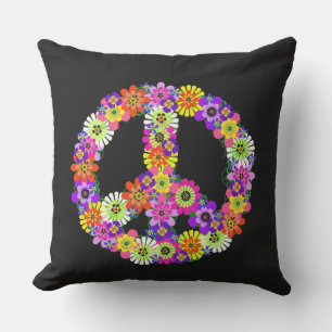 Coussin Panneau de paix Floral sur noir