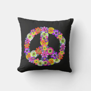 Coussin Panneau de paix Floral sur noir
