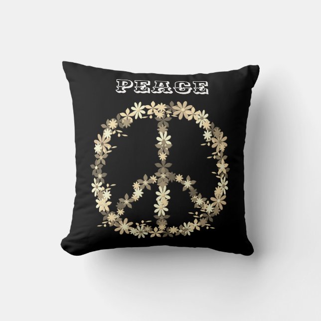 Coussin Panneau de paix, monochrom blanc noirTexte personn (Recto)