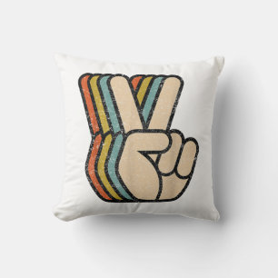 Coussin Panneau de Paix Rétro V Doigts Vintage 60s les ann