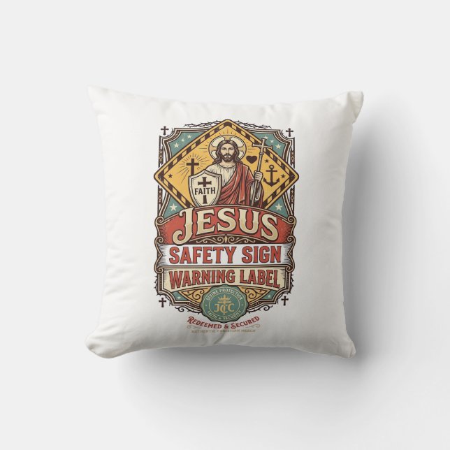 Coussin Panneau de sécurité Jésus Étiquette d'avertissemen (Recto)