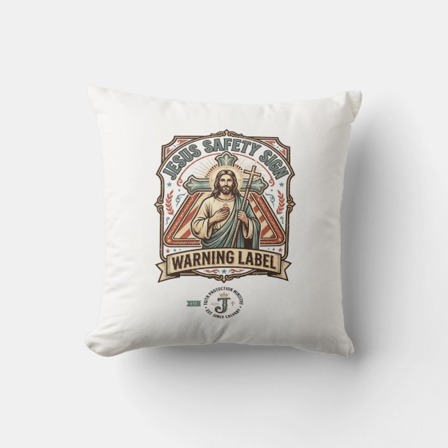 Coussin Panneau de sécurité Jésus Étiquette d'avertissemen (Recto)