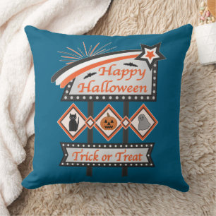 Coussin Panneau d'Halloween Vintage rétros - Tricoter ou t