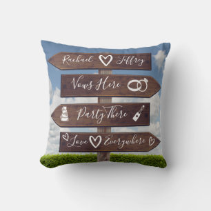 Coussin Panneau directionnel de mariage rustique